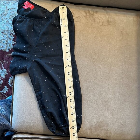 ELLE Blouse Dot Details Sheer Sleeves Scoop Neckline Tie Hem Black & Bronze L - Picture 13 of 14